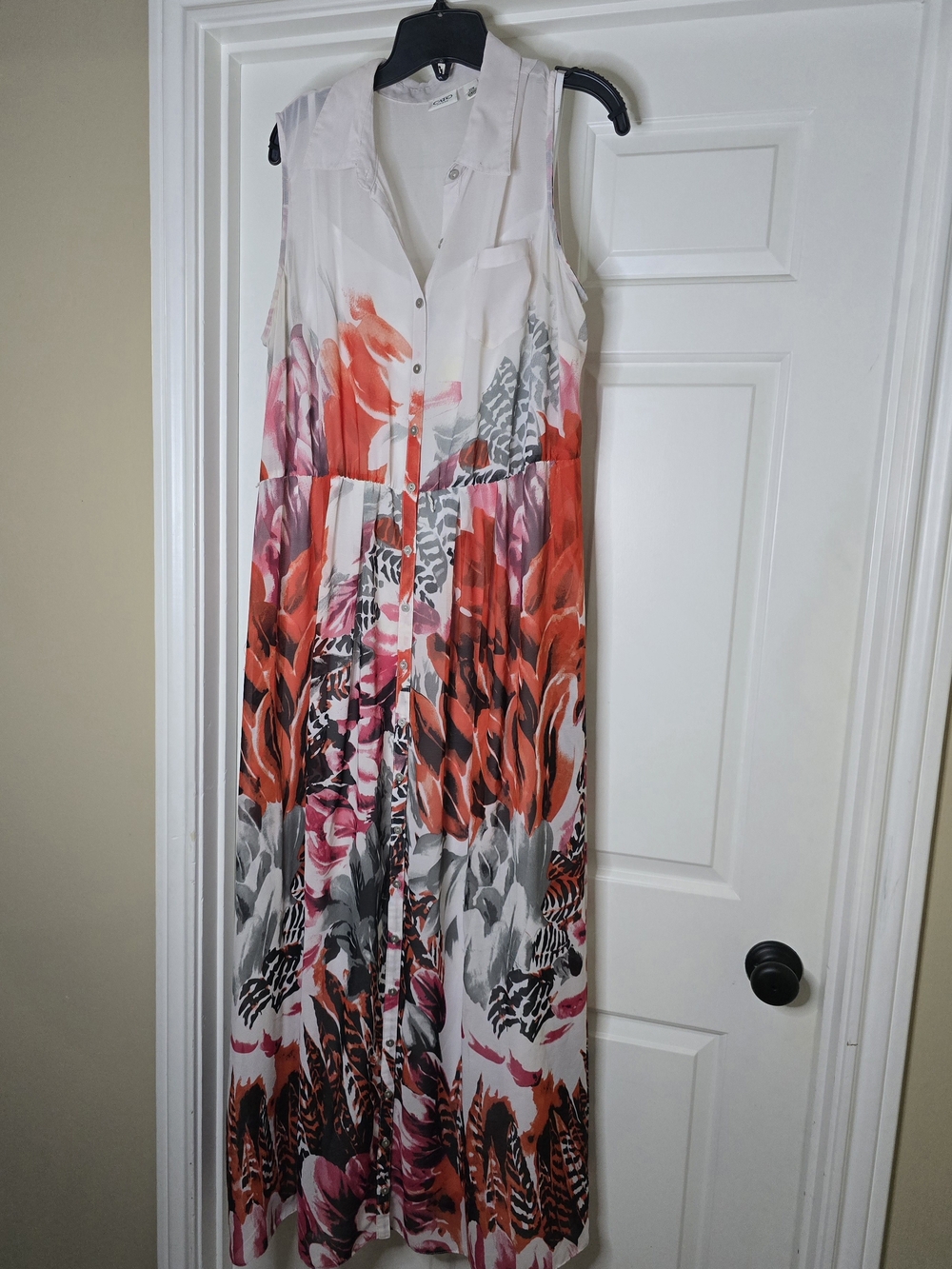 Cato White Maxi Dress with Red, Black And Gray Print, 2 Piece